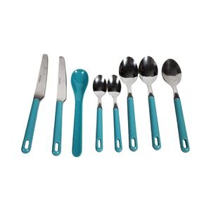 8pc Flatware Set Turquoise Blue Handles Stainless Steel Knives Spoons Utensils